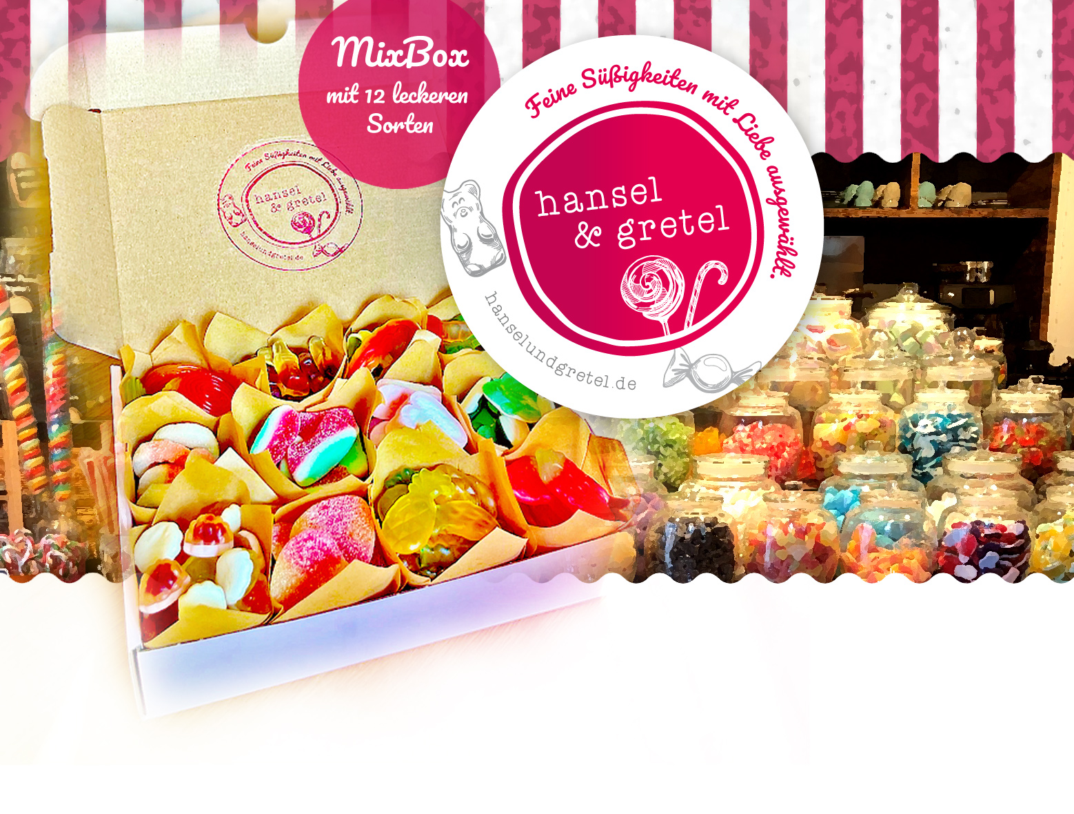 Hansel und Gretel MixBox mit verschiedenen Süßigkeiten.