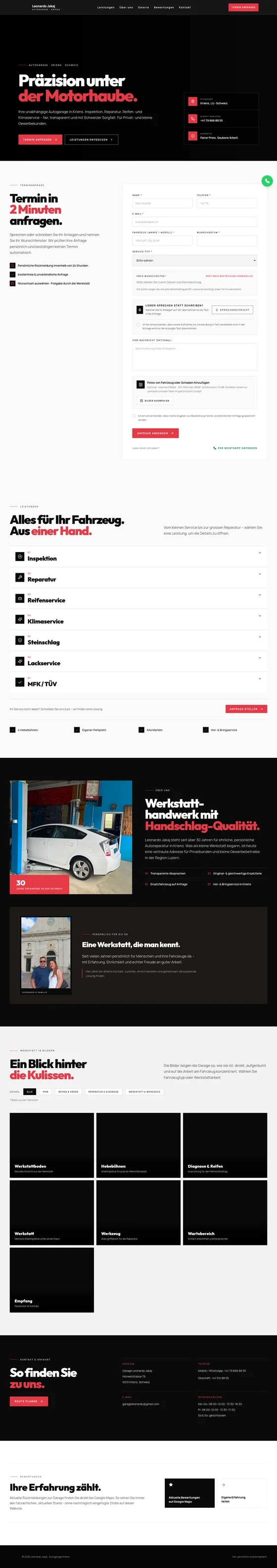 Verkleinerter Website-Mockup für Garage Leonardo.